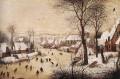 Paisaje invernal con patinadores y trampa para pájaros El campesino renacentista flamenco Pieter Bruegel el Viejo